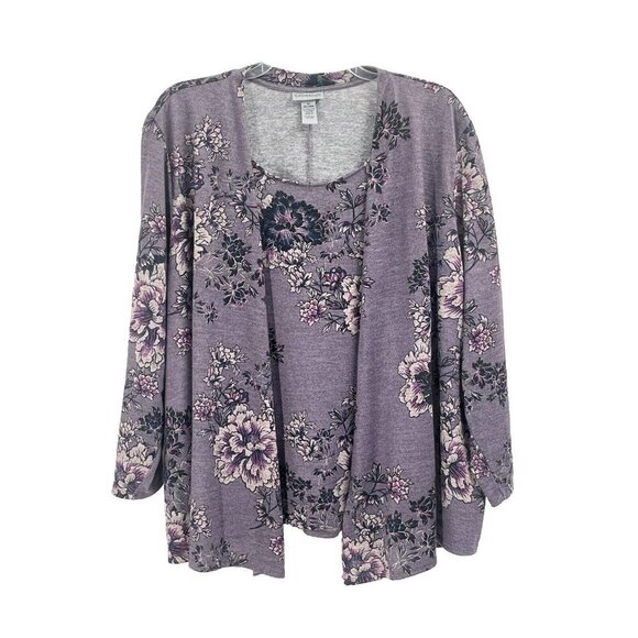 Catherines Purple Floral Layered Cardigan Sweater Set Lightweight Knit Sz 3X - Picture 1 of 6